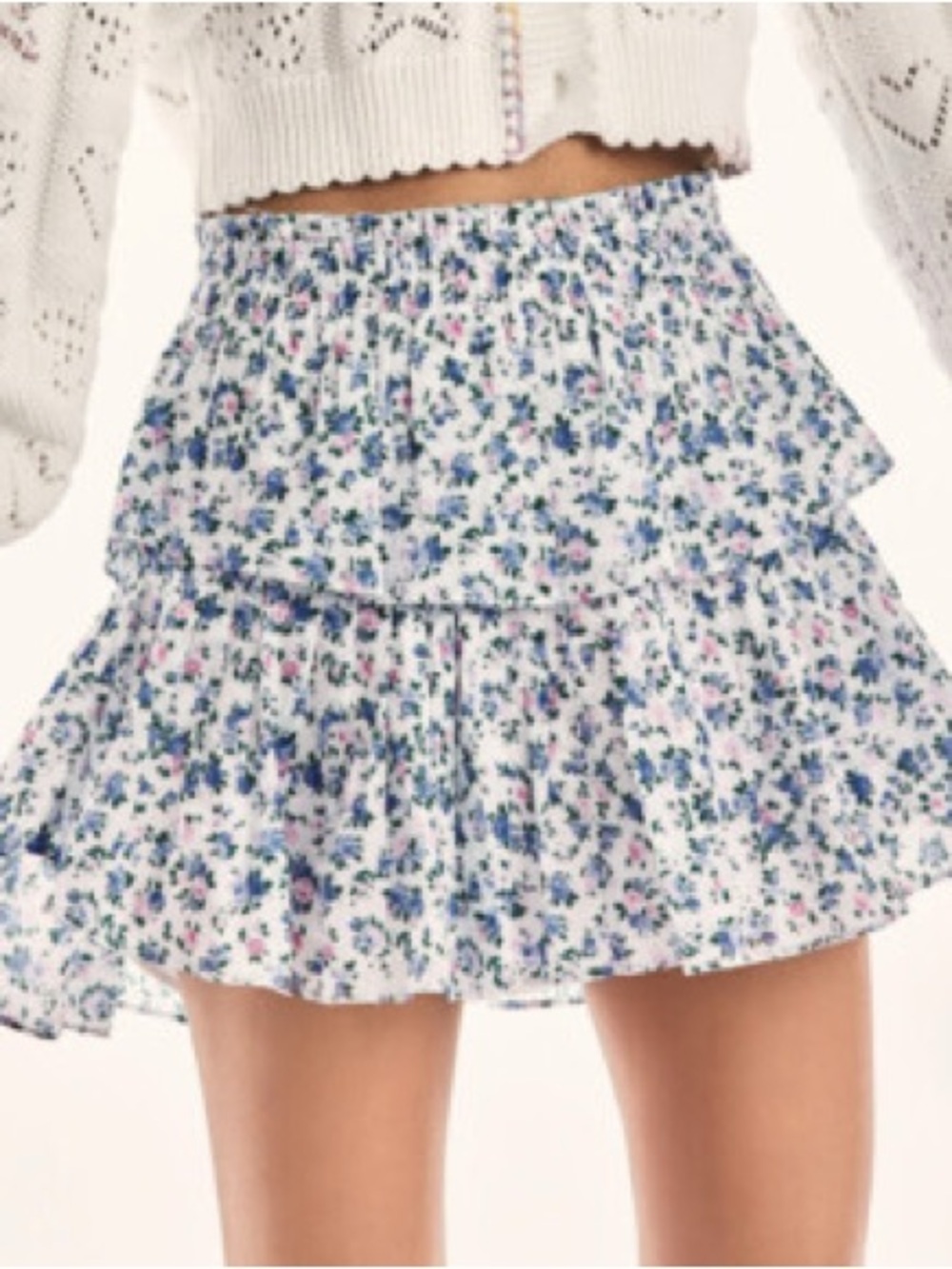 Loveshackfancy Blue Jay Song Floral Tiered Mini Skirt Size Small